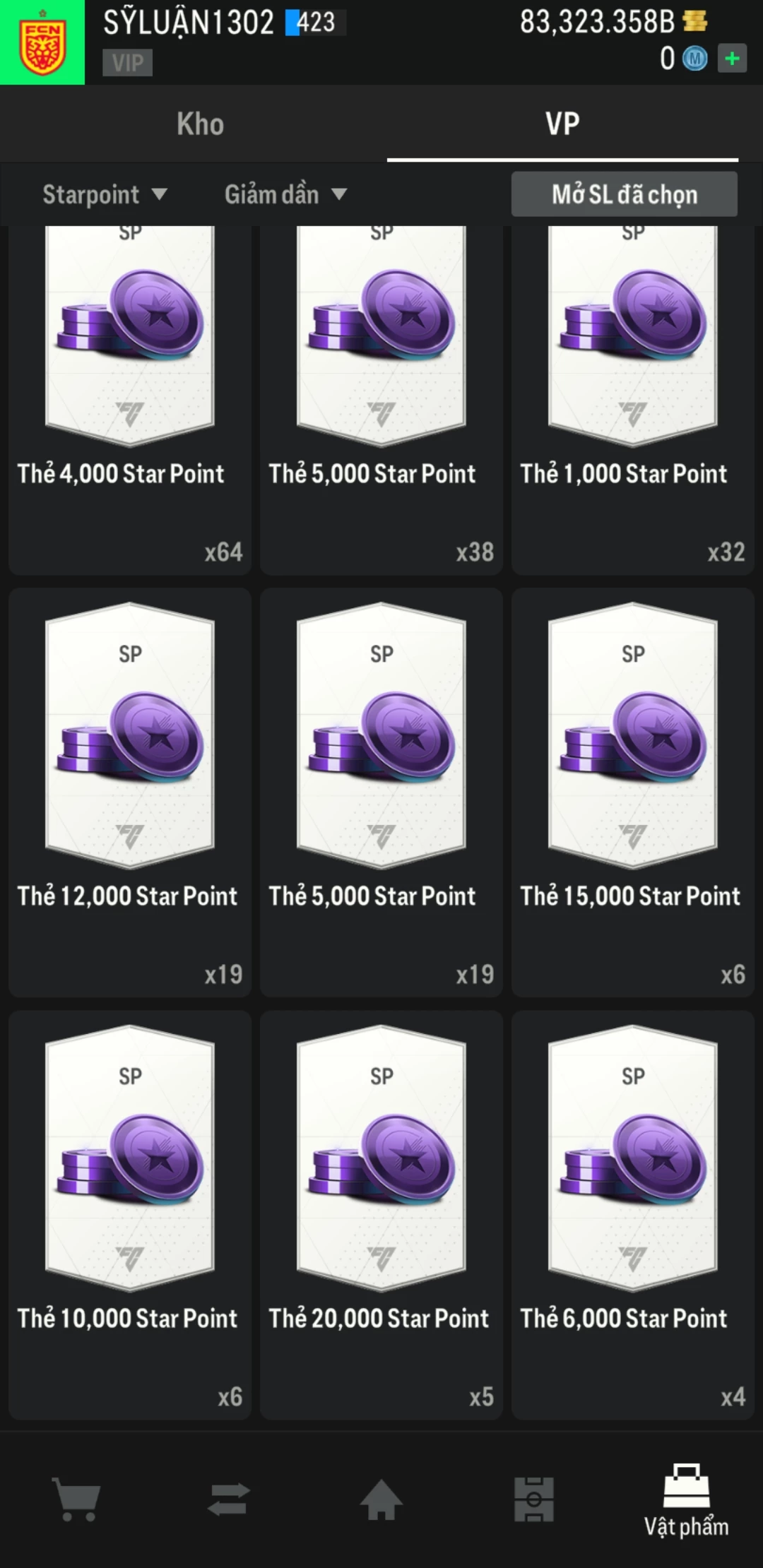 Ảnh ACC mở thẻ (LOẠI SVIP PROMAX) bao gồm có 01 thẻ +12, 03 thẻ PRIME (QH+, CP+, XS+) và hơn 1600+ đến 3500+ thẻ cầu thủ từ Siêu sao đến Miền núi các loại. Acc có sẵn BP trắng từ 55.000 tỷ BP đến 90.000 tỷ BP